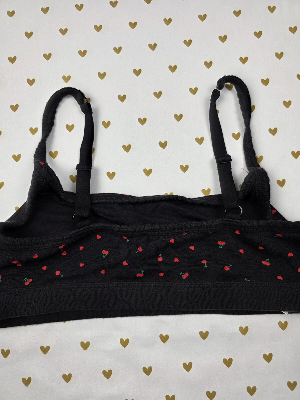 Victorias Secret Pink XL Black Cherries Hearts Bralette Bra Top Tank