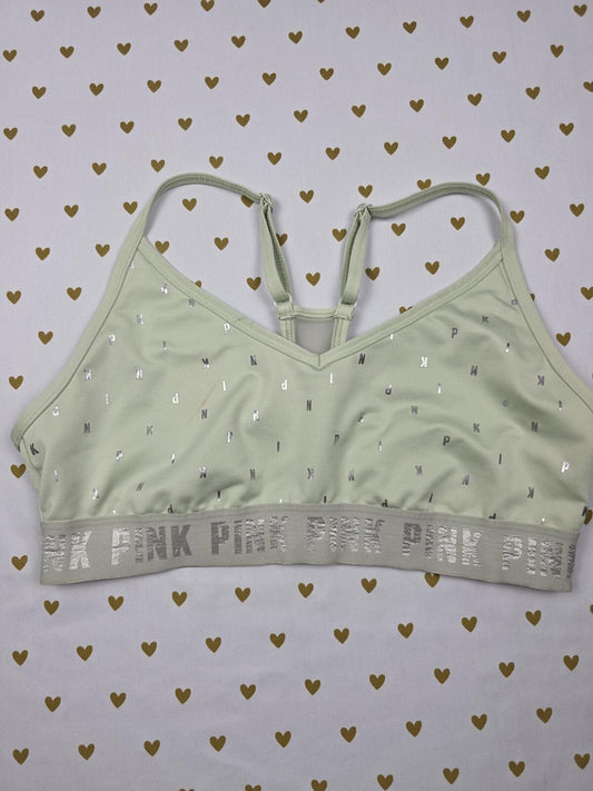 Victorias Secret Pink Green Sports Bra Large active Bralette Bra Top Tank
