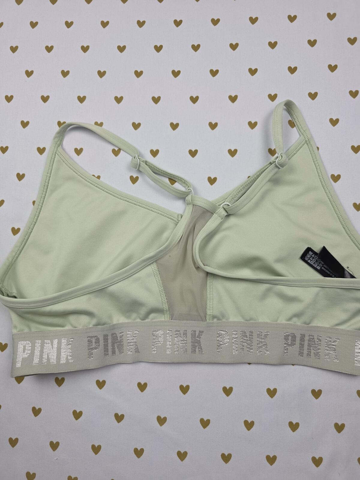 Victorias Secret Pink Green Sports Bra Large active Bralette Bra Top Tank