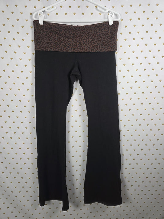 Victorias Secret PINK CHEETAH LEOPARD Foldover Yoga Pants Flared LARGE