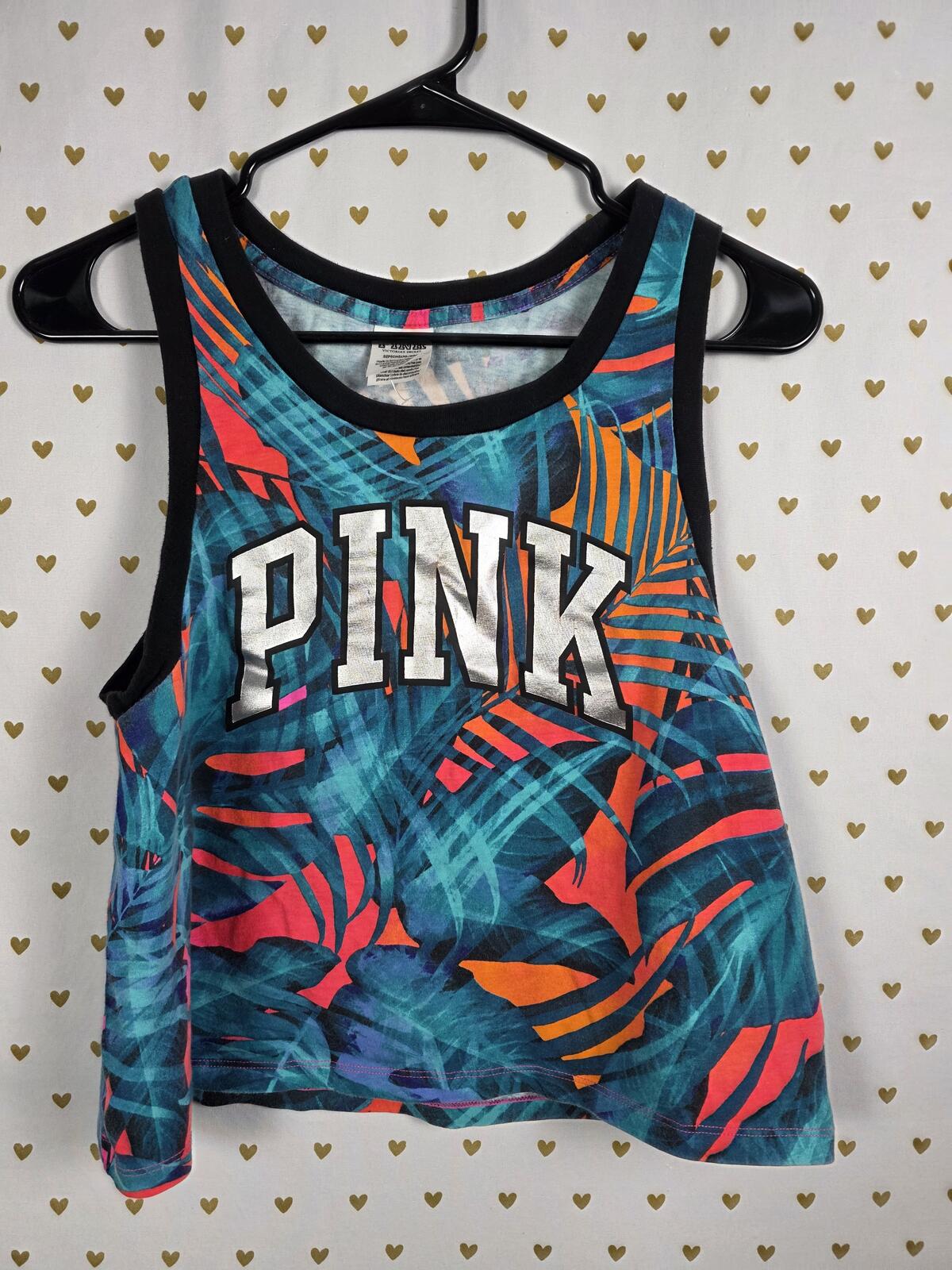 Victorias Secret PINK Hawaiian Logo Floral Tank Top Colorful SMALL