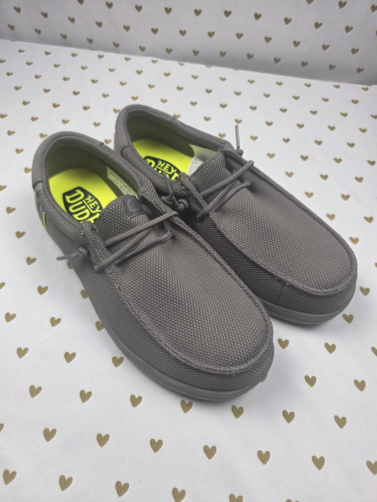 HEYDUDE Mens WALLY Comp Composite Toe Work Shoes sz 7 Dark Grey
