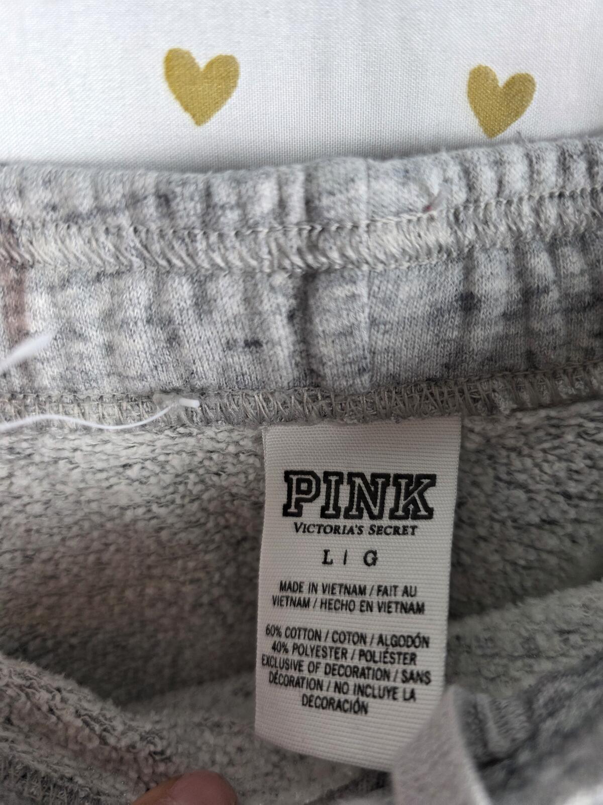 Victorias Secret PINK Logo Sweats Grey Pocket Joggers sweatpants LARGE