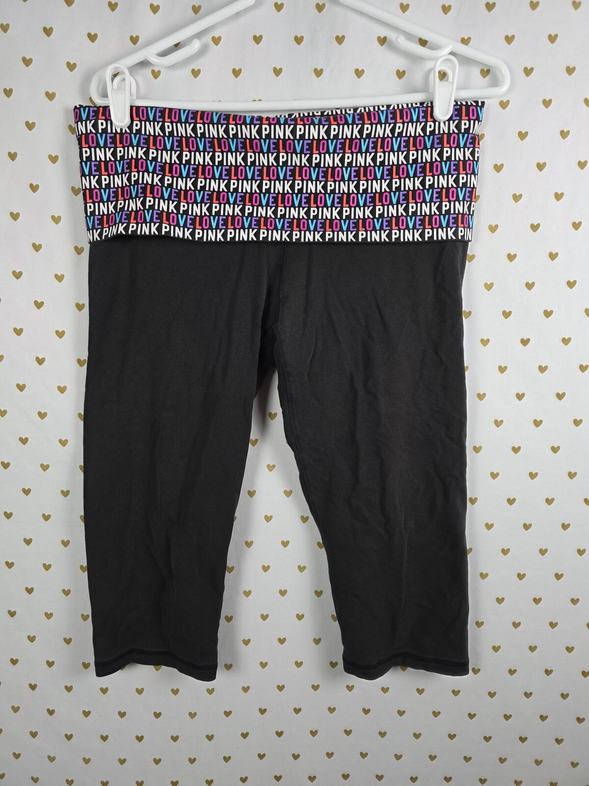 Victorias Secret PINK Logo FOLDOVER Yoga Pants Capri Cropped Y2k LARGE