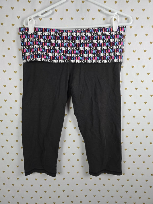 Victorias Secret PINK Logo FOLDOVER Yoga Pants Capri Cropped Y2k LARGE
