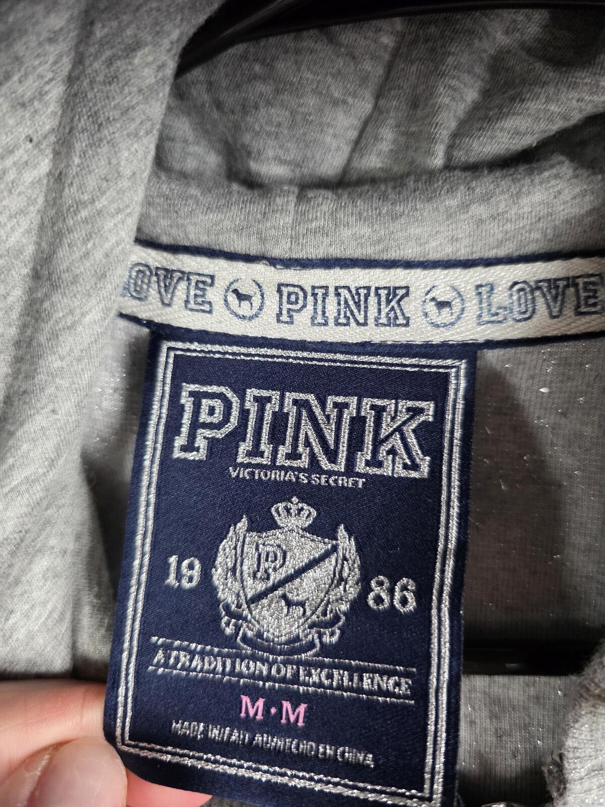 Victorias Secret Pink Vintage glitter Thread BLING Sequined Heart Hoodie Jacket
