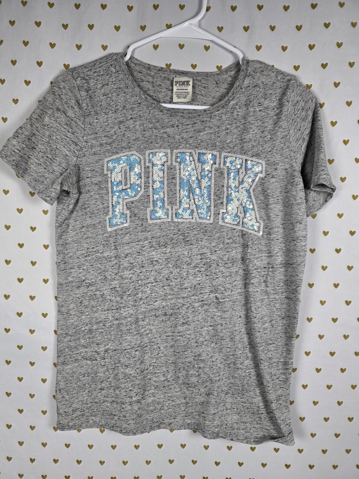 Victorias Secret PINK BLING MERMAID SEQUIN Tee Shirt Grey SMALL