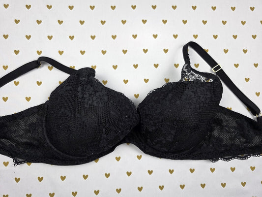 Victorias Secret Black Lace 36DD PLUNGE Bra Push Up