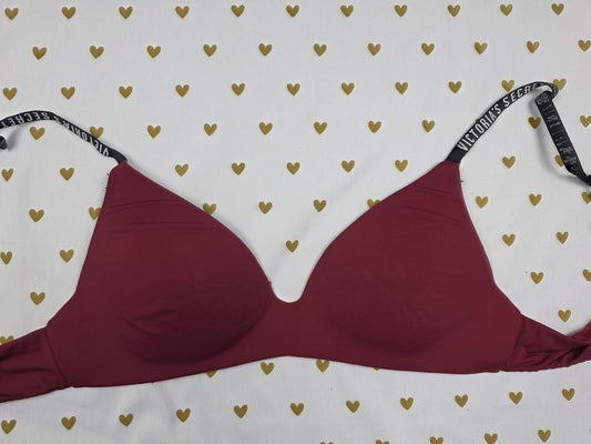 Victorias Secret Red WIreless Logo Strap NO WIRE 34A Maroon Bra
