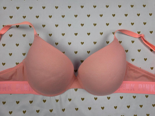 Victorias Secret Neon PINK Logo Strap 34DD Push Up bra