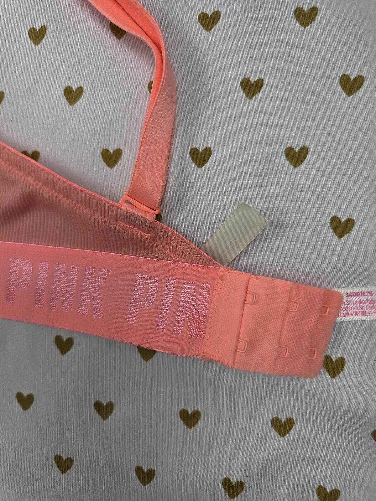 Victorias Secret Neon PINK Logo Strap 34DD Push Up bra