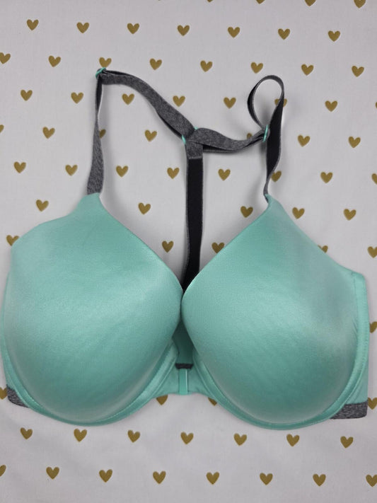 Victorias Secret Front Close racerback Satin Mint bra Semi Demi Balconette 32DD