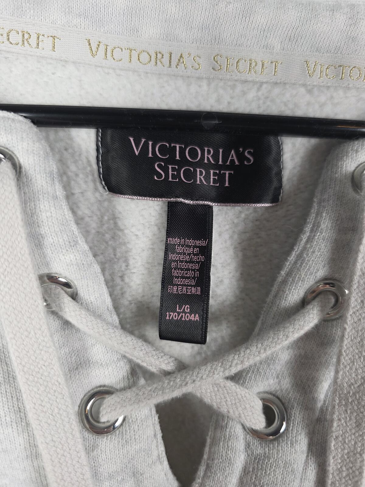 Victorias Secret Cropped Cute Lace front Sweater Shirt grey LARGE