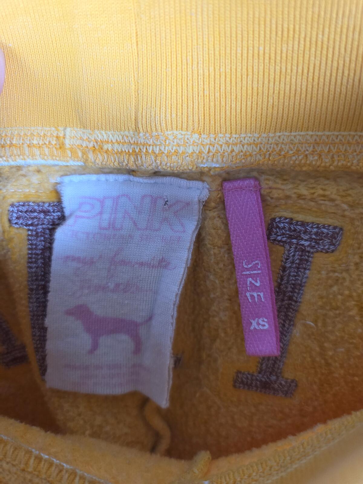 Victorias Secret PINK Yellow XS Logo Butt Joggers Sweatpants Sweats VINTAGE