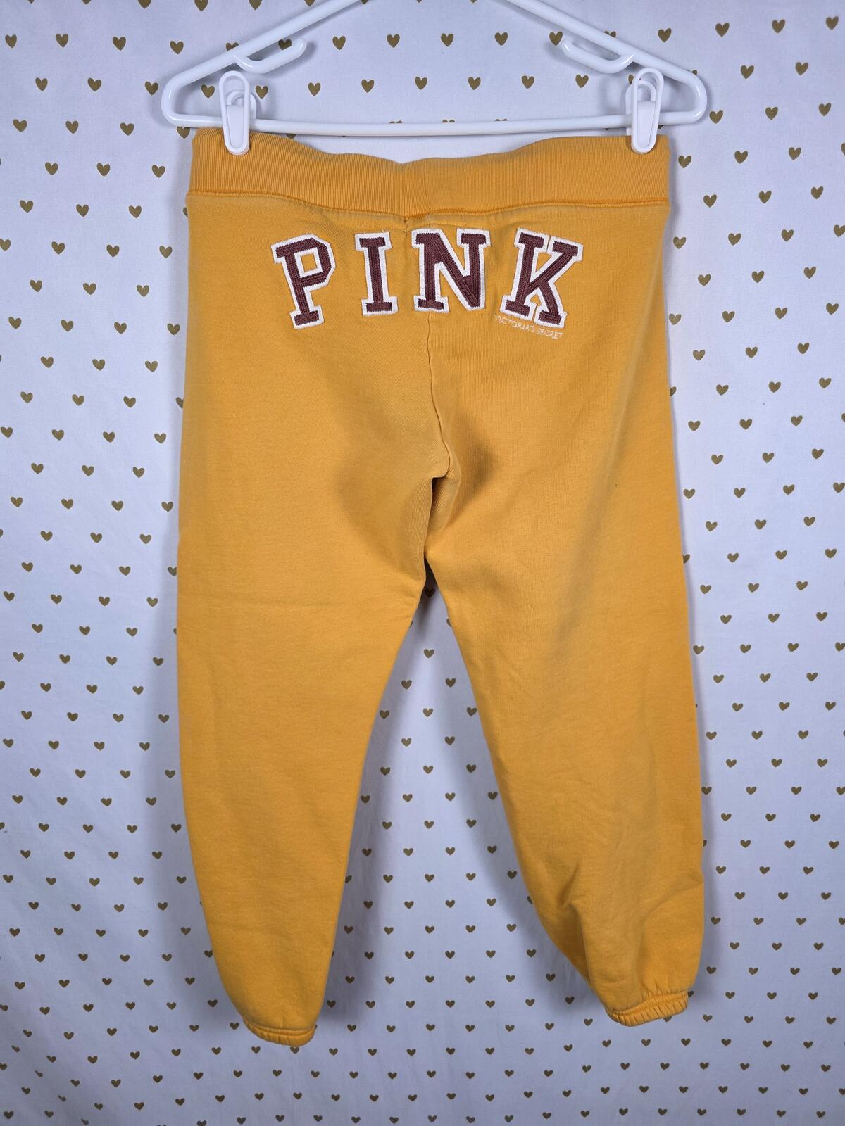 Victorias Secret PINK Yellow XS Logo Butt Joggers Sweatpants Sweats VINTAGE
