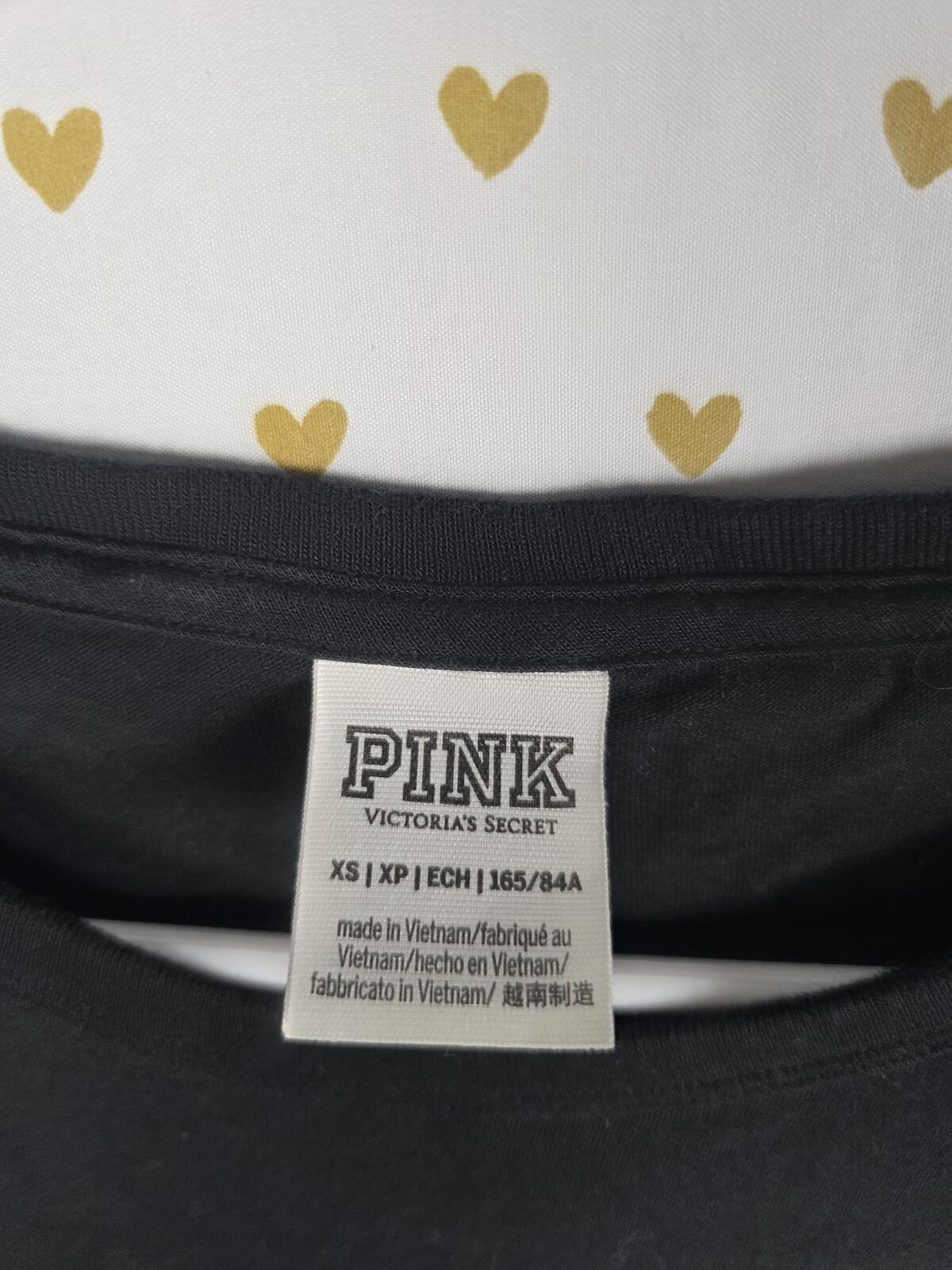 Victorias Secret PINK LOVE BLING Quarter Sleeve Black Tee shirt XS Oversized