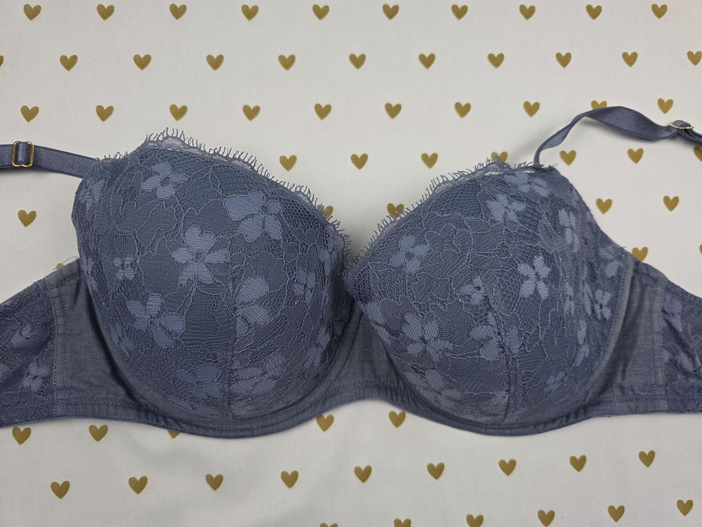 Victorias Secret Blue Lace DREAM ANGELS Lined Demi Balconette Bra 34DD