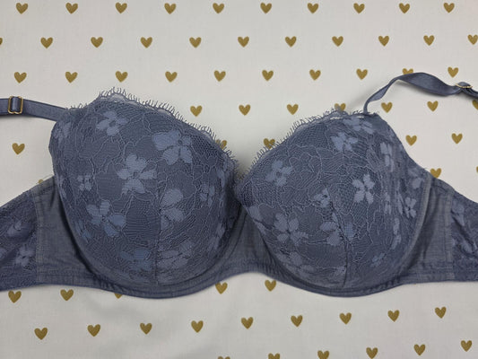 Victorias Secret Blue Lace DREAM ANGELS Lined Demi Balconette Bra 34DD