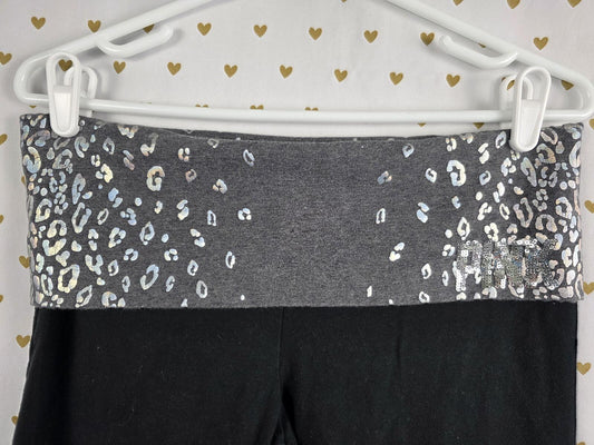 Victorias Secret PINK BLING CHEETAH LEOPARD Flared FOLDOVER Yoga Pants LARGE