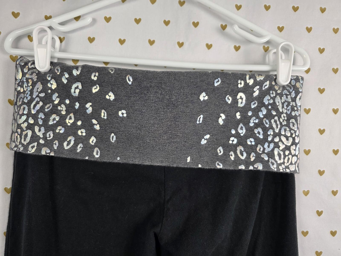Victorias Secret PINK BLING CHEETAH LEOPARD Flared FOLDOVER Yoga Pants LARGE