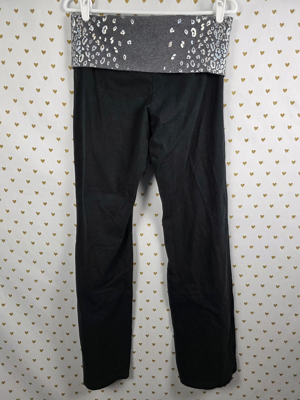 Victorias Secret PINK BLING CHEETAH LEOPARD Flared FOLDOVER Yoga Pants LARGE