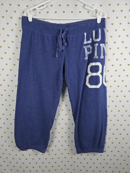 Victorias Secret PINK VINTAGE Y2k LOVE 86 Blue MEDIUM Capri Joggers Sweats