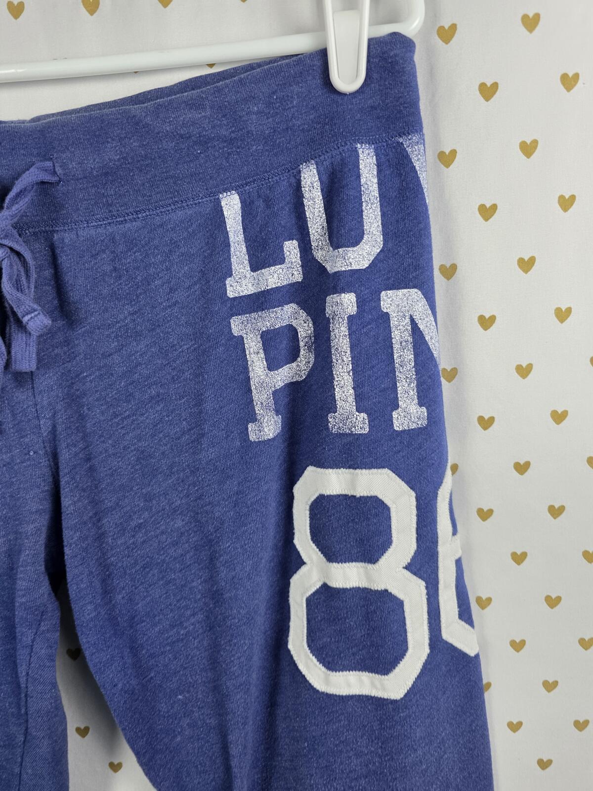 Victorias Secret PINK VINTAGE Y2k LOVE 86 Blue MEDIUM Capri Joggers Sweats