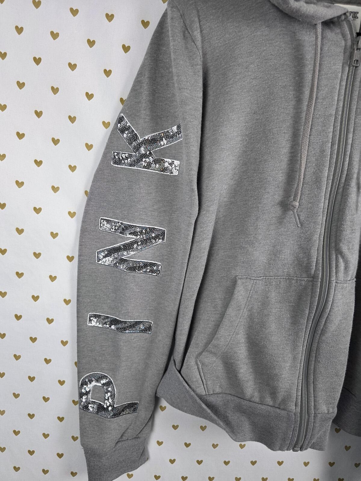 Victorias Secret Pink BLING SET 2pc Hoodie Sweats ZEBRA SEQUINED MEDIUM Outfit