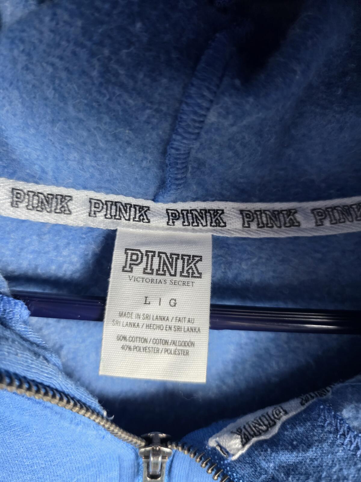 Victorias Secret Pink Love Heart Logo Quarter Zip Blue Hoodie Jacket LARGE