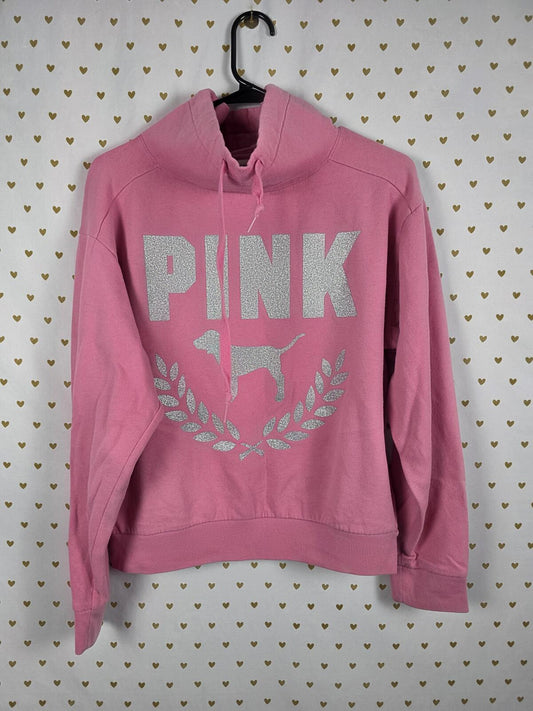 Victorias Secret Pink BLING GLITTER Slouchy Cowl Neck Sweater Shirt Logo MEDIUM