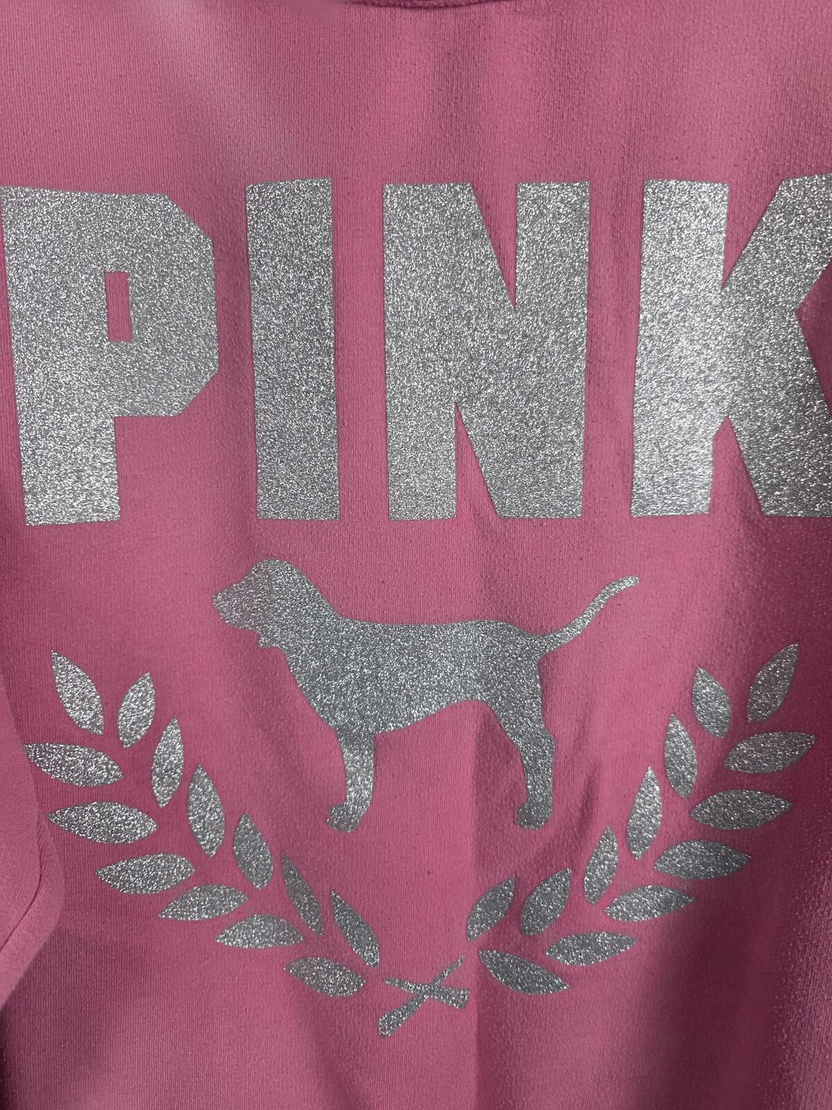 Victorias Secret Pink BLING GLITTER Slouchy Cowl Neck Sweater Shirt Logo MEDIUM