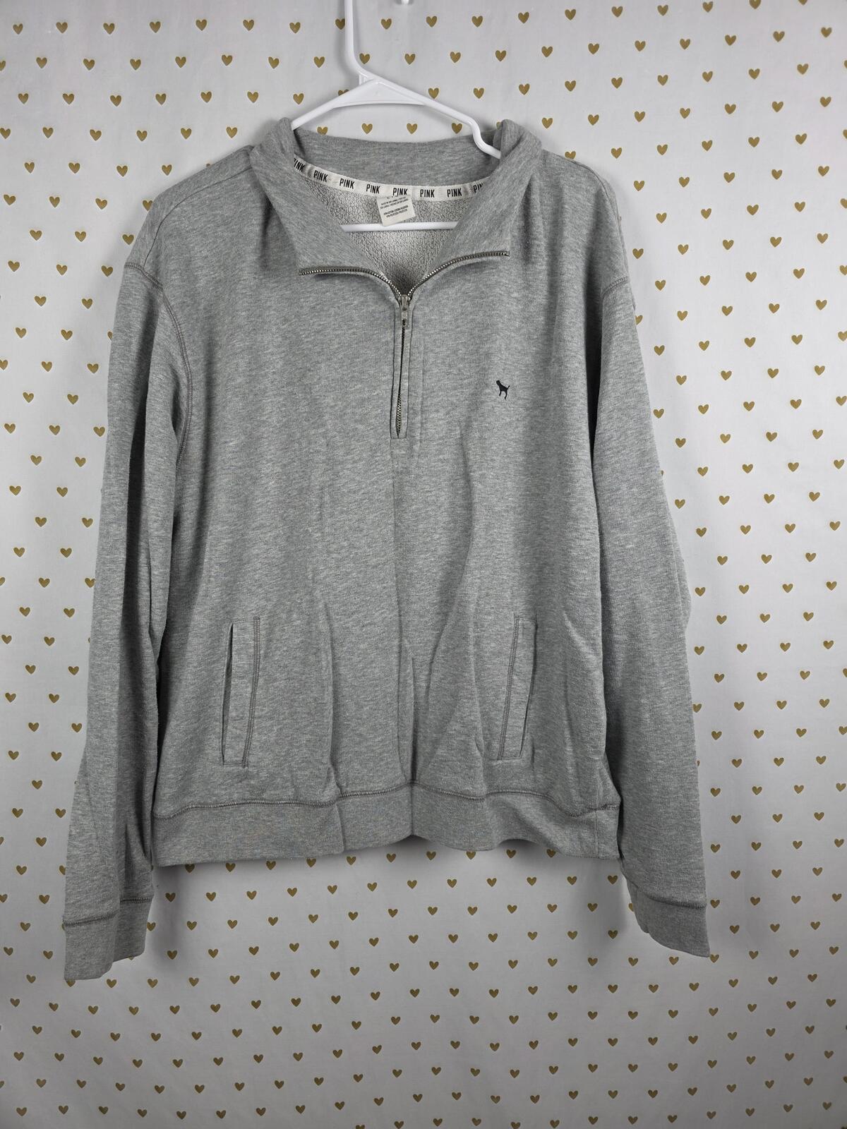 Victorias Secret Pink Embroidered Leopard Cheetah Quarter Zip Sweater Shirt L