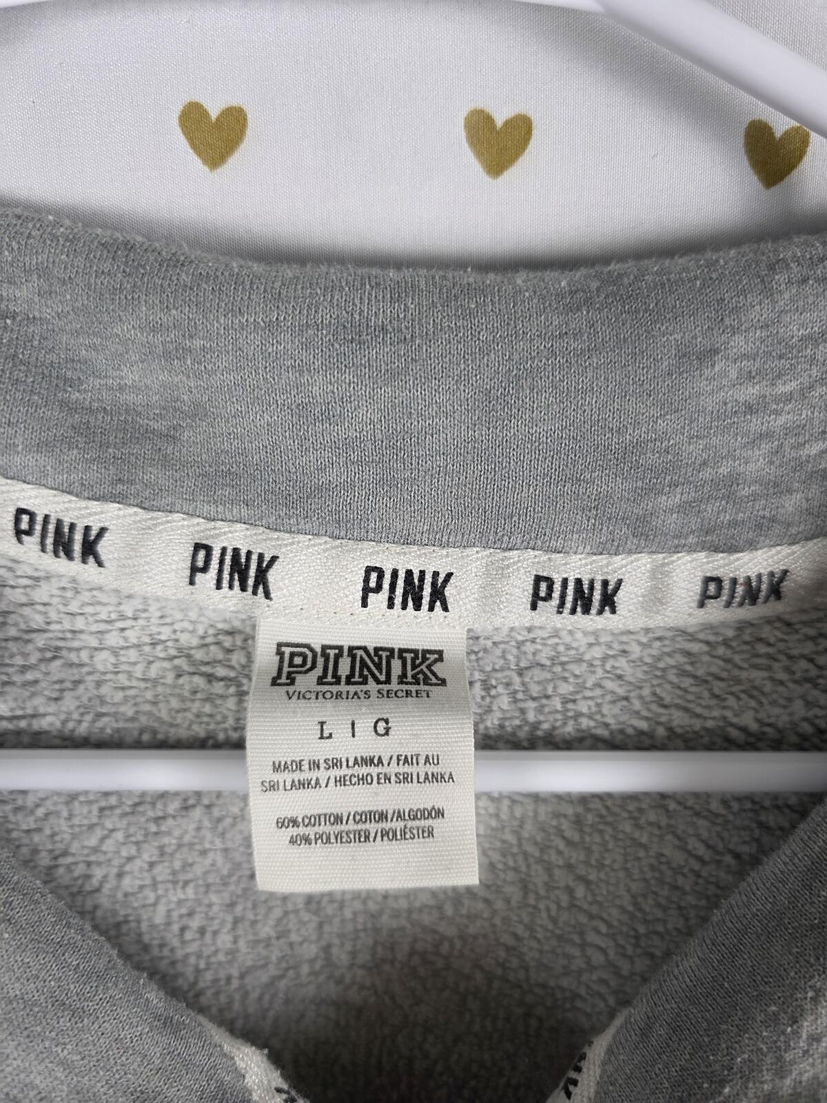 Victorias Secret Pink Embroidered Leopard Cheetah Quarter Zip Sweater Shirt L