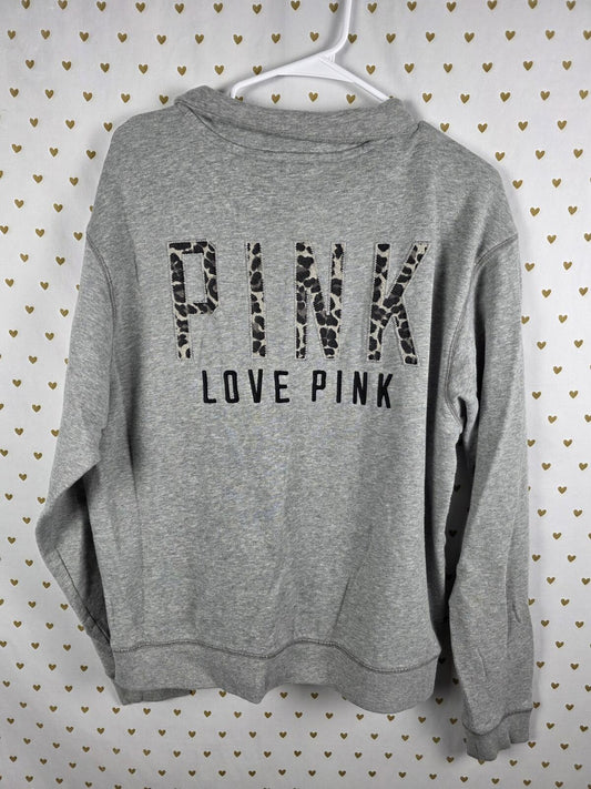 Victorias Secret Pink Embroidered Leopard Cheetah Quarter Zip Sweater Shirt L