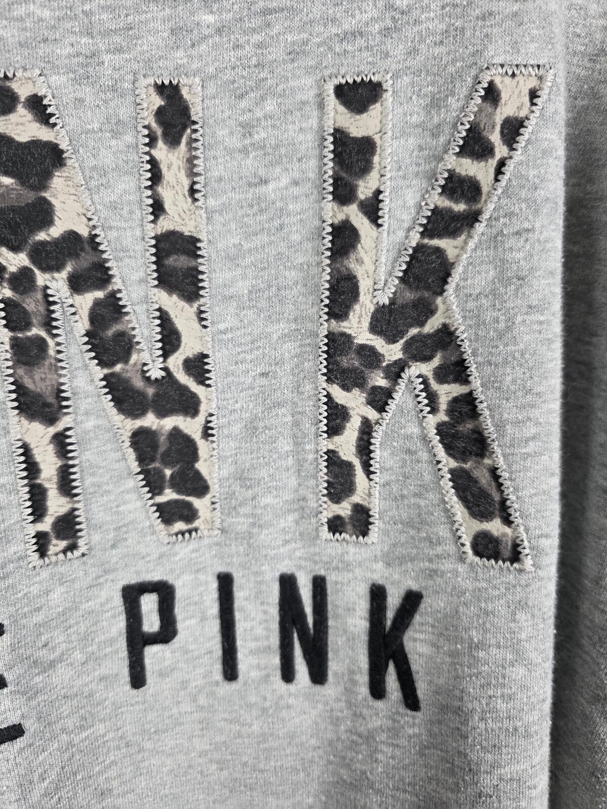 Victorias Secret Pink Embroidered Leopard Cheetah Quarter Zip Sweater Shirt L