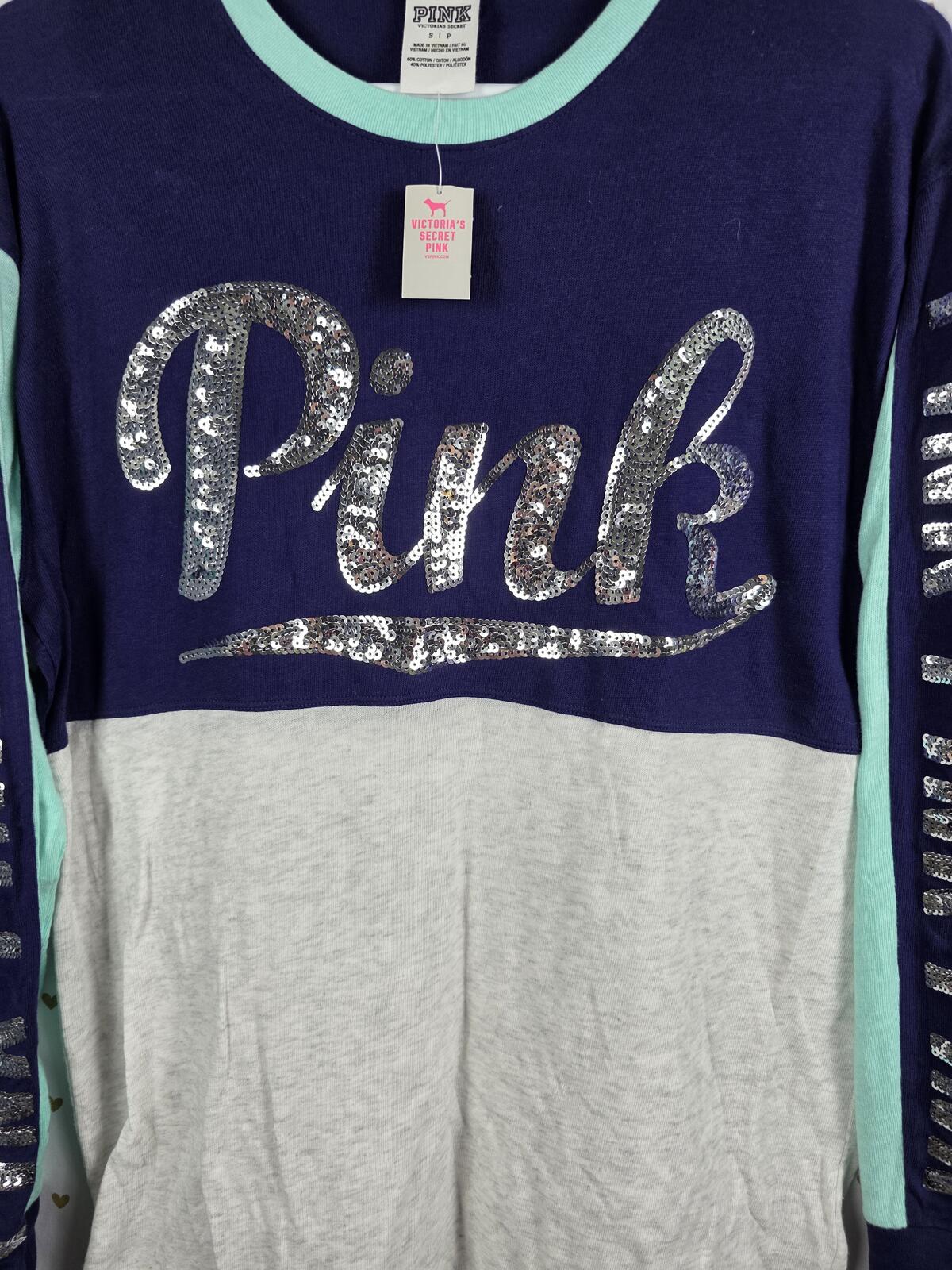 Victorias Secret PINK NEW NWT BLING Vintage Sequined Long Sleeve Tee shirt SMALL