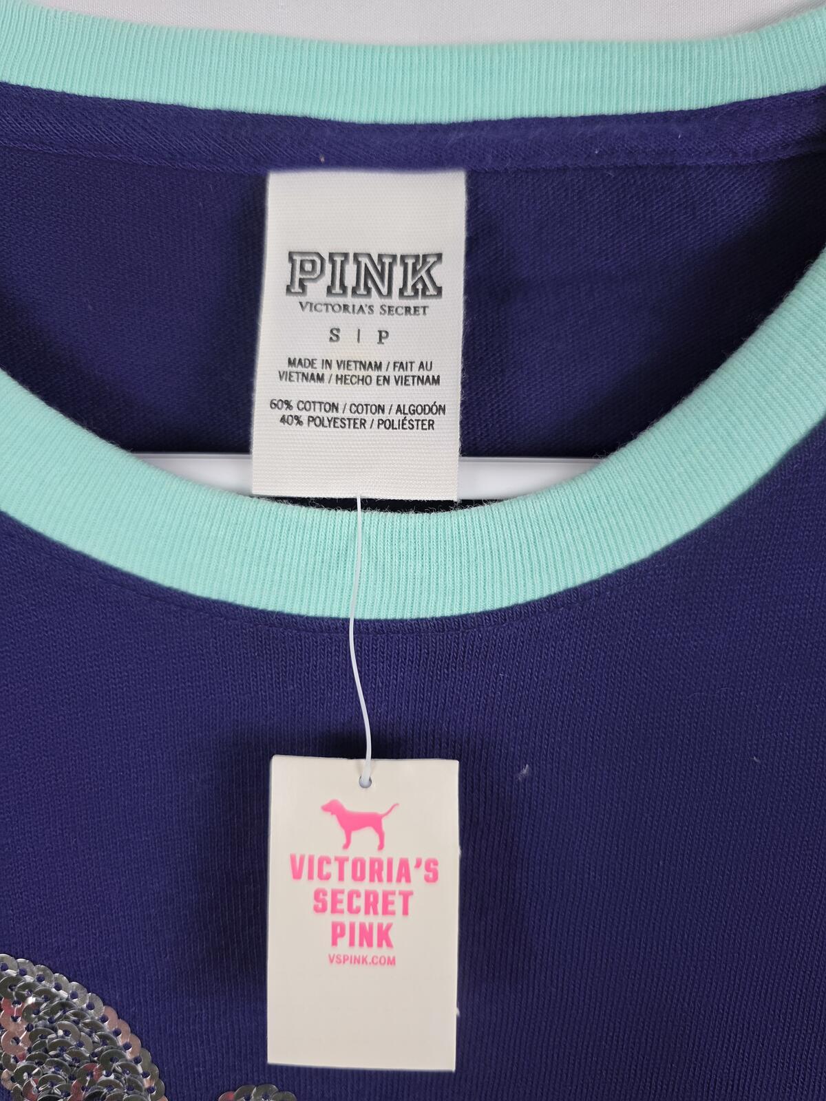 Victorias Secret PINK NEW NWT BLING Vintage Sequined Long Sleeve Tee shirt SMALL