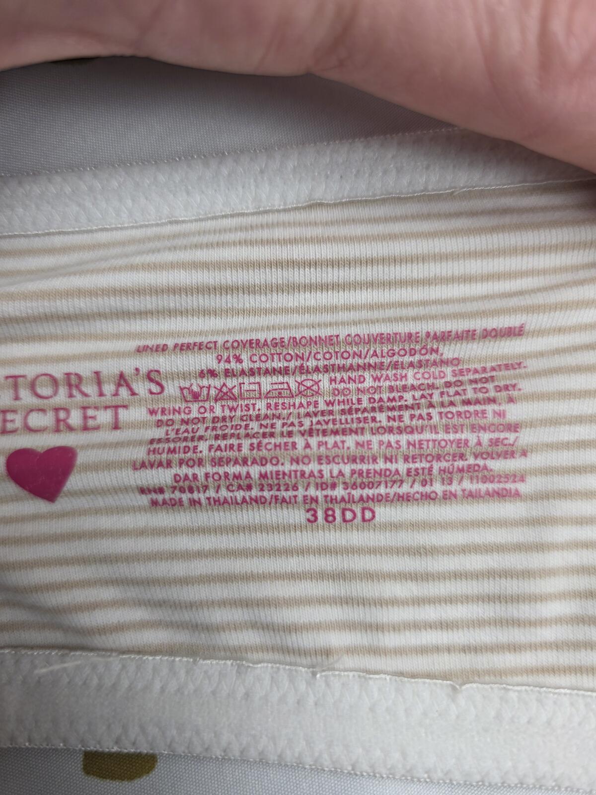 Victorias Secret Striped COTTON 38DD Striped Perfect Coverage Bra