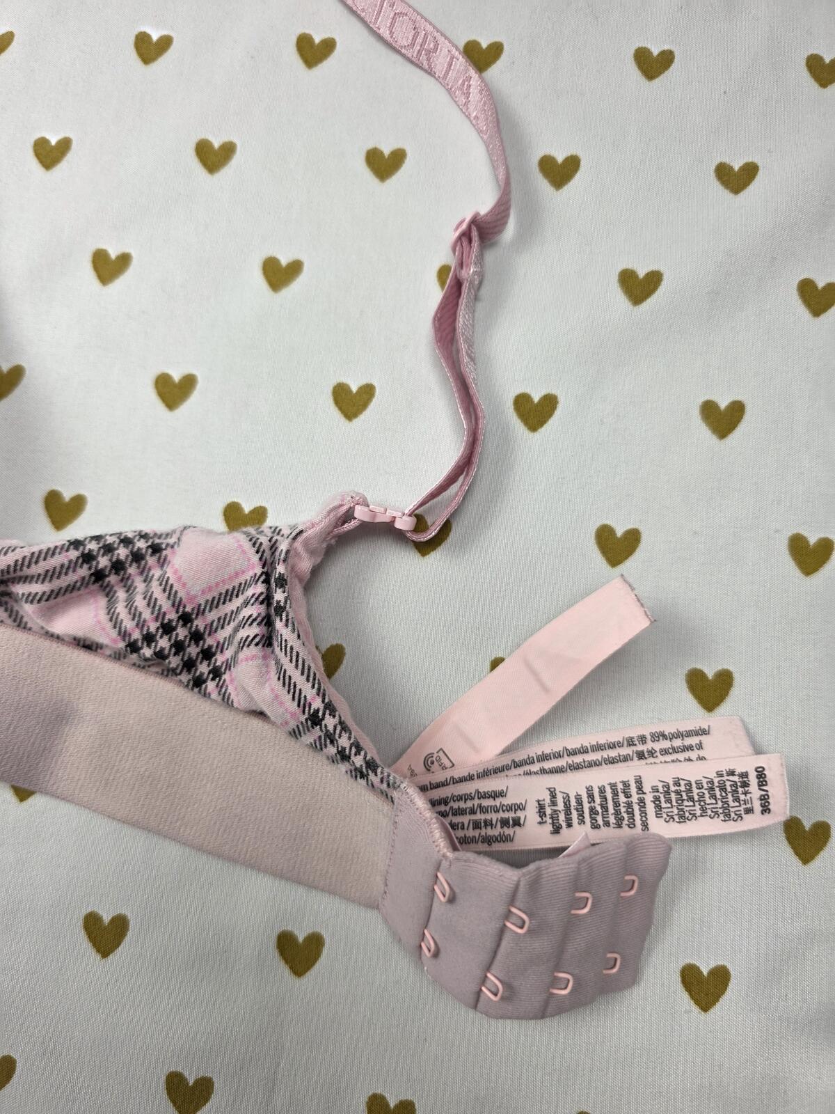 Victorias Secret BLING Plaid Wireless T Shirt Lightly Lined Bra Pink 36B