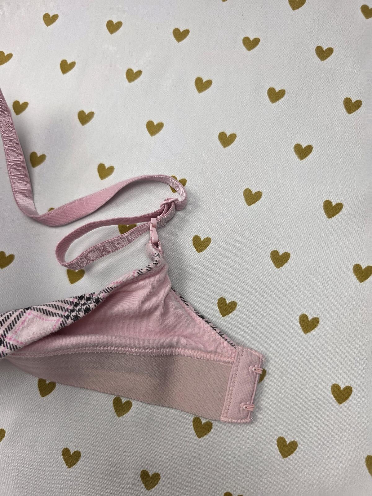 Victorias Secret BLING Plaid Wireless T Shirt Lightly Lined Bra Pink 36B
