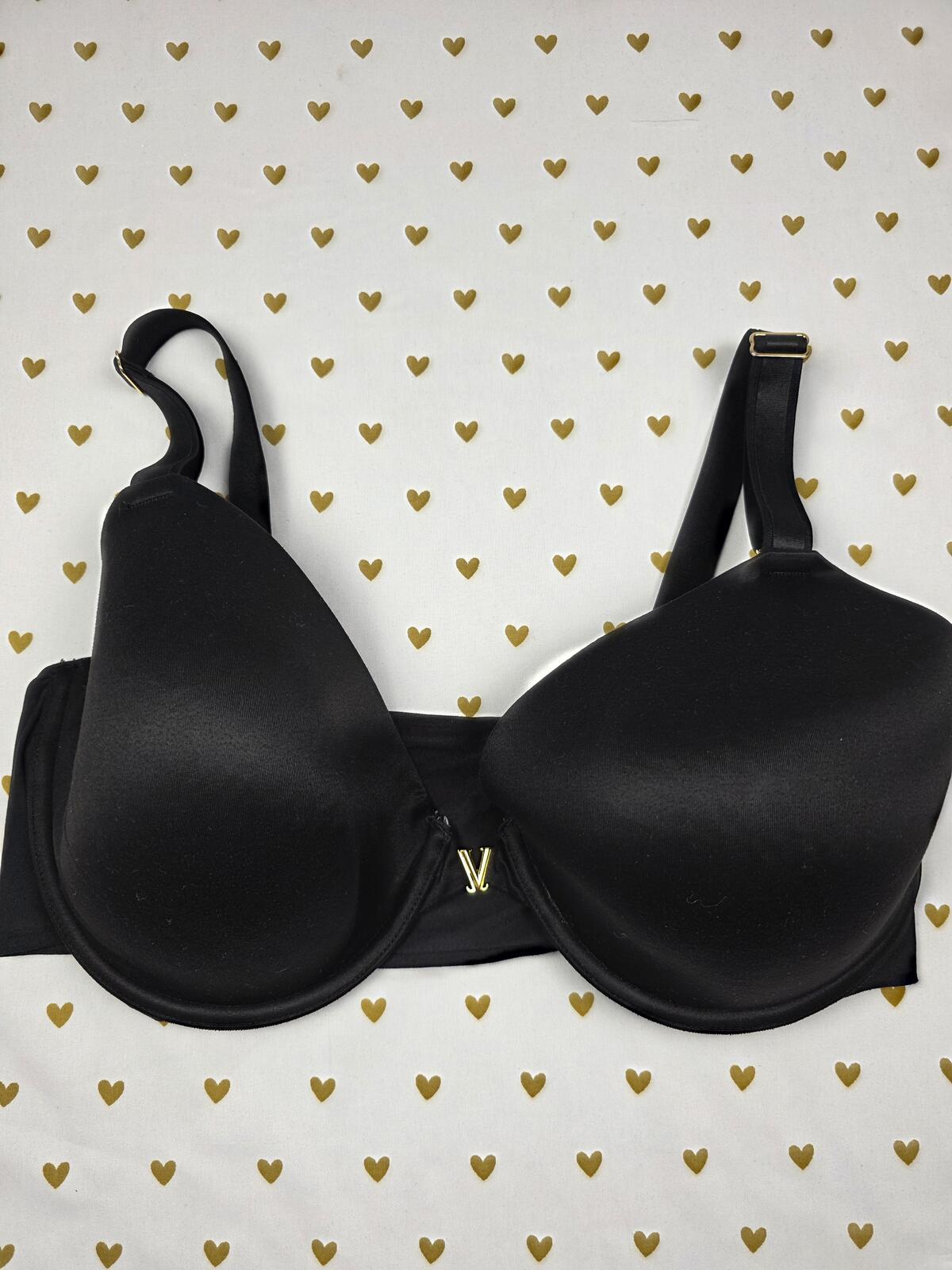 Victorias Secret Black Front Close Satin Perfect Coverage Bra 38DD