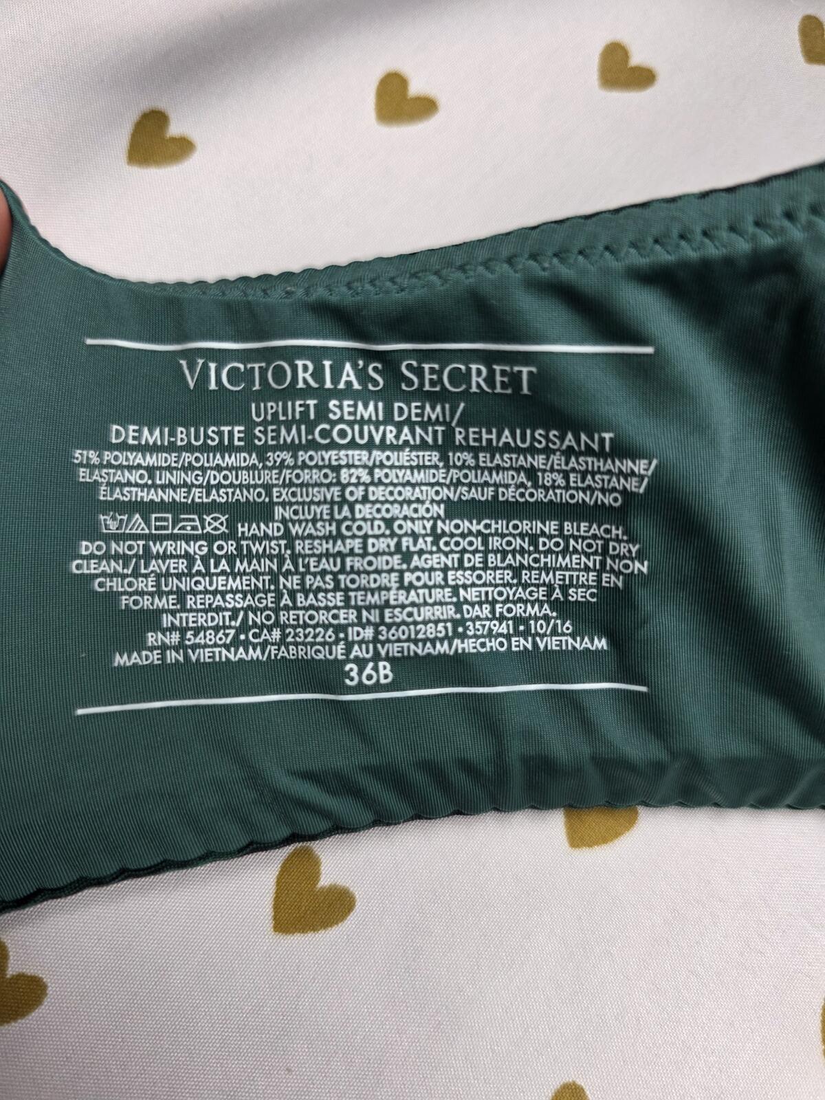 Victorias Secret Green Uplift Semi Demi Balconette bra 36B