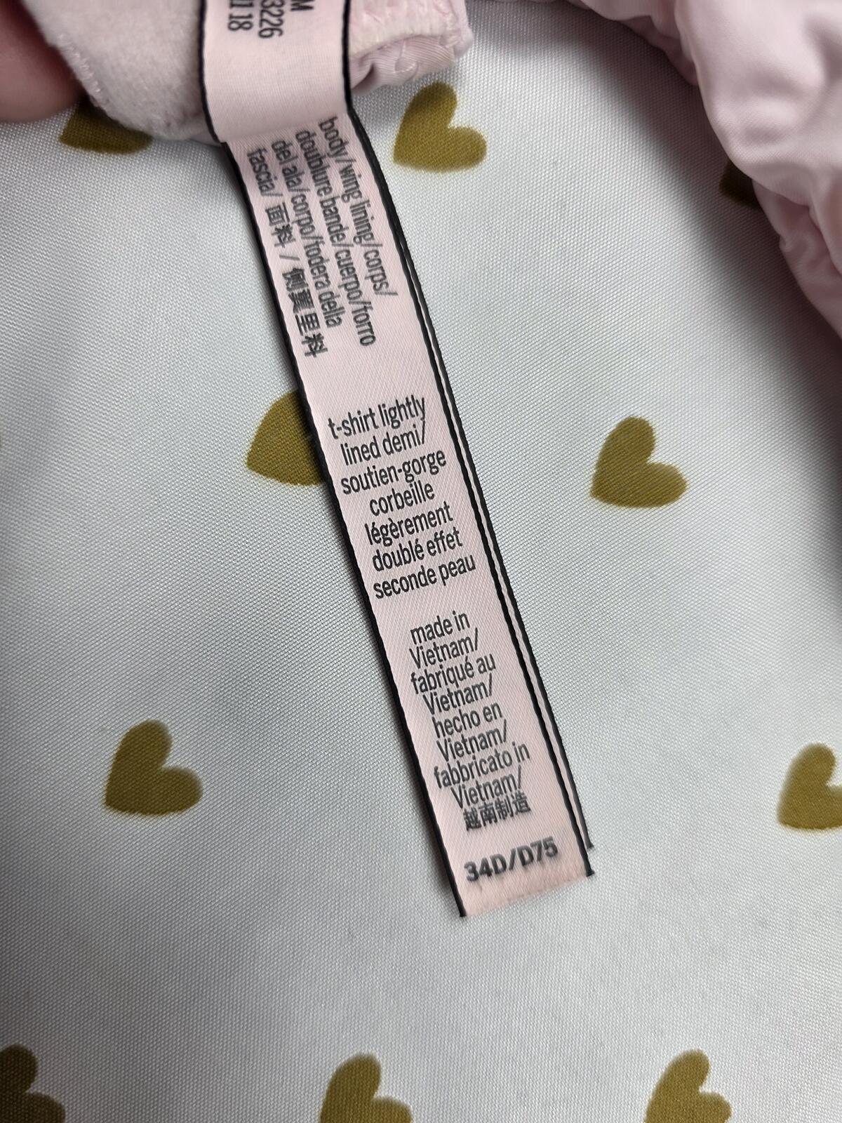 Victorias Secret Pink T shirt Logo Strap Lined Demi Balconette Bra 34D