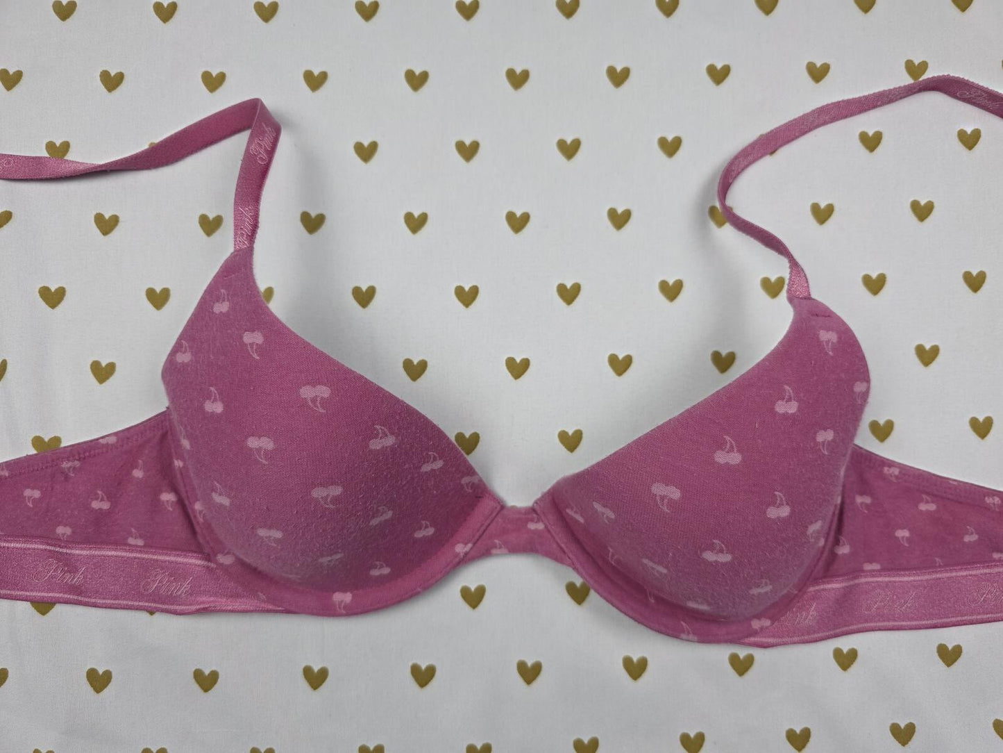 Victorias Secret PINK Cherries 32B Wear Everywhere T shirt bra
