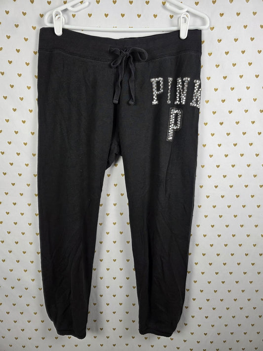 Victorias Secret PINK  BLING STUDDED Vintage Logo Sweats Black Medium