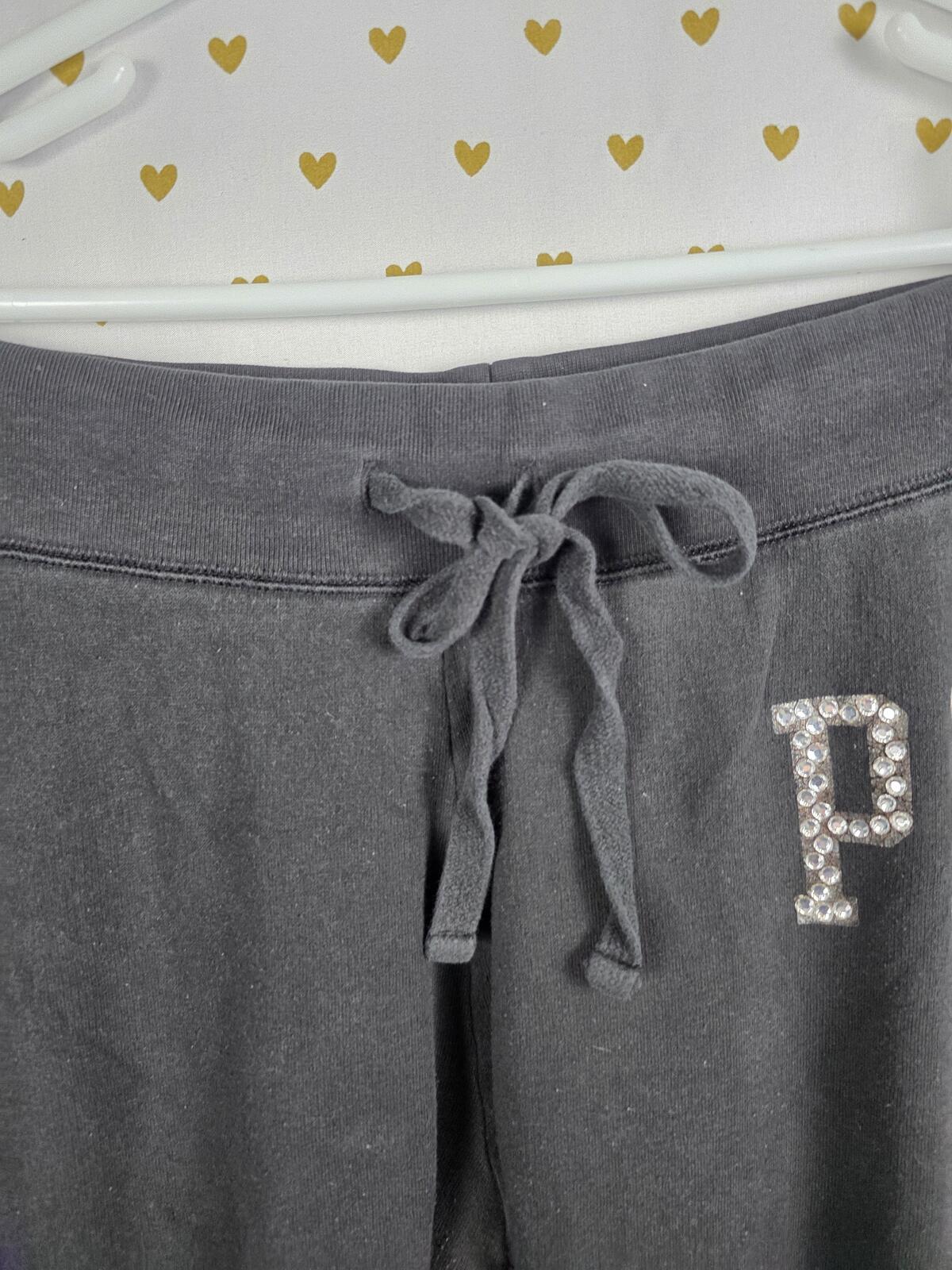 Victorias Secret PINK  BLING STUDDED Vintage Logo Sweats Black Medium
