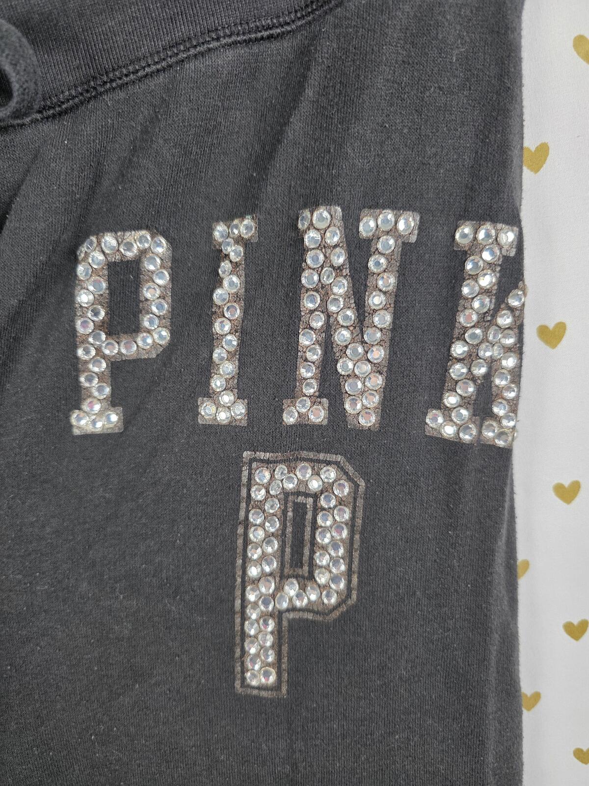Victorias Secret PINK  BLING STUDDED Vintage Logo Sweats Black Medium