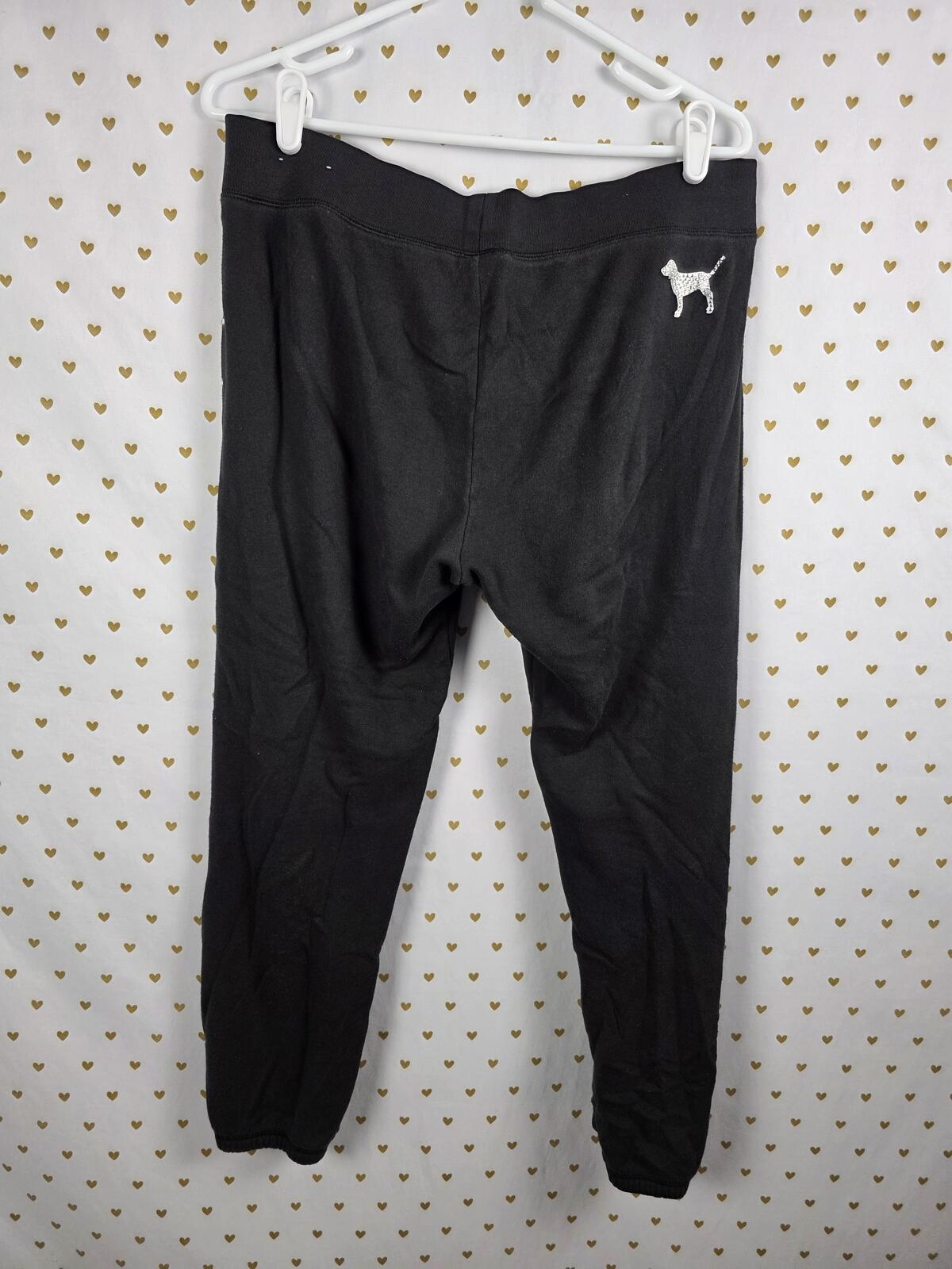 Victorias Secret PINK  BLING STUDDED Vintage Logo Sweats Black Medium