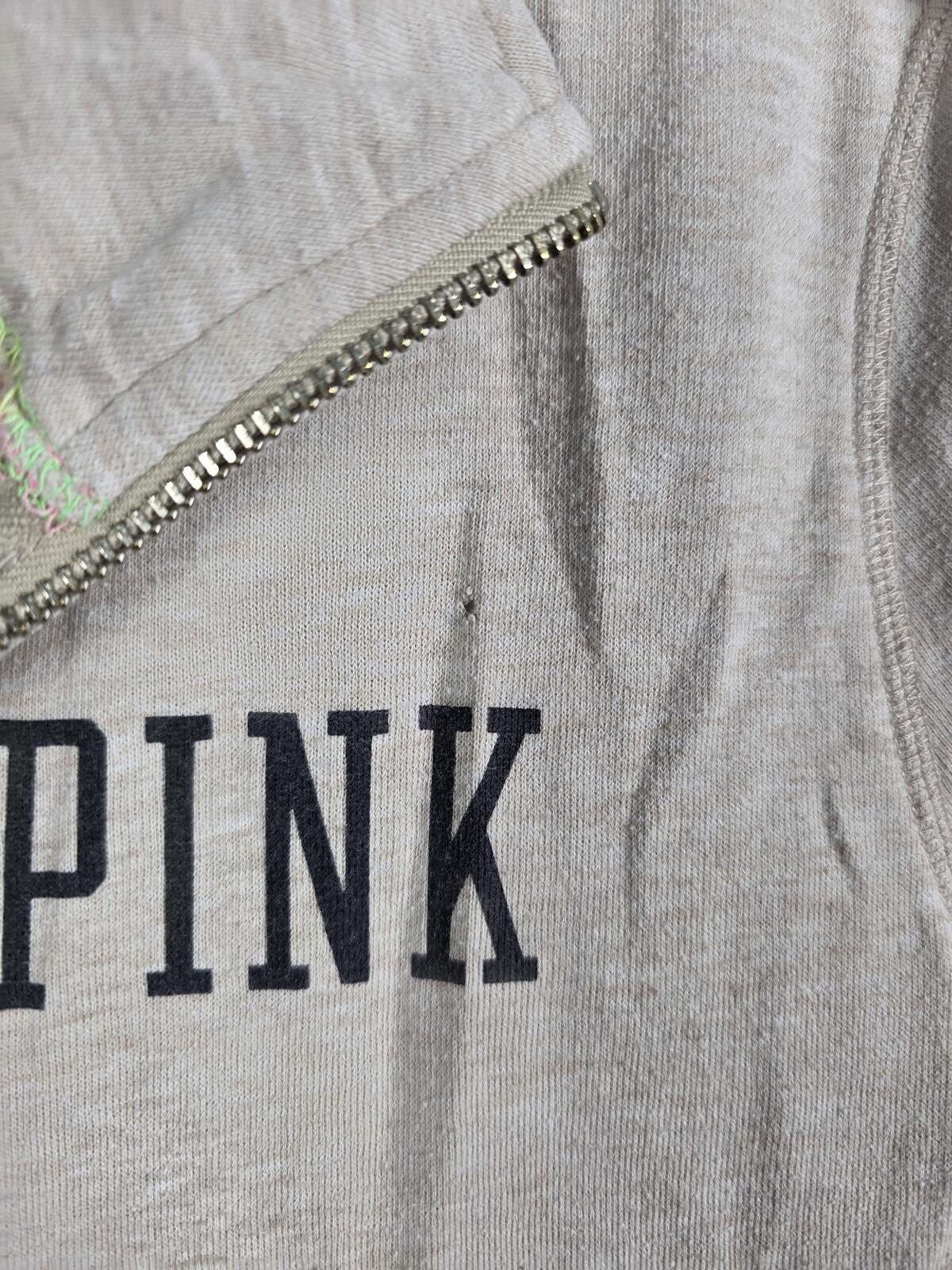 Victorias Secret Pink Logo Beige Quarter Zip Sweater shirt LARGE