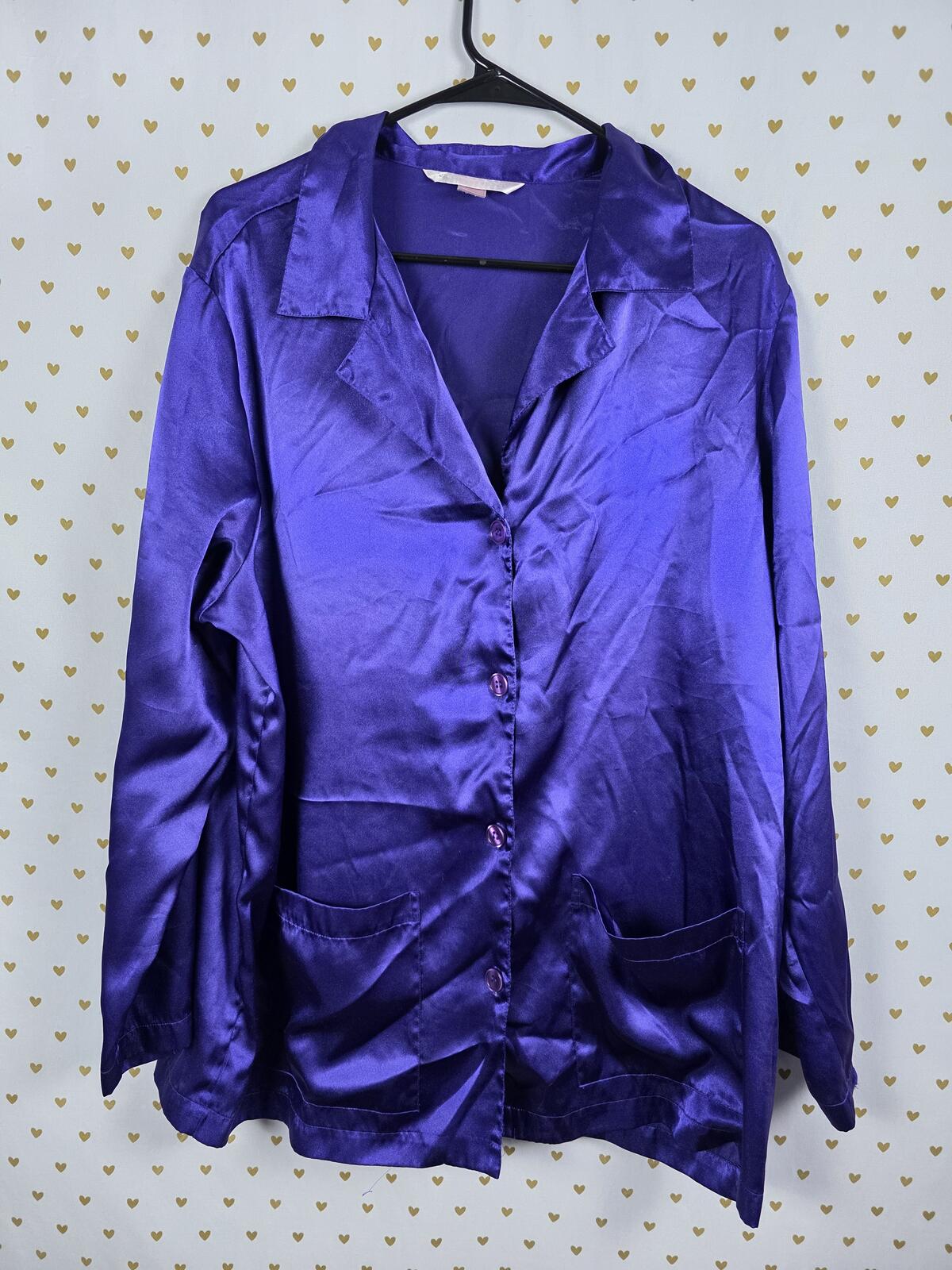 Victorias Secret Purple Vintage SATIN Button Down Sleep Shirt Nightgown XL